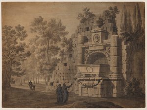 Capriccio s antickými postavami mezi zříceninami klasických monumentů od Robert Adam