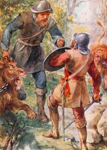 Greatheart útočí na Giant Grim (barevná litografie)