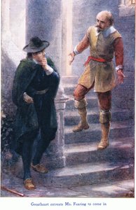 Great Heart žádá pana Fearinga, aby přišel, z The Pilgrims Progress vydané Johnem F. Shawem & Co, kolem 1900 (barevné lito) od Robert Ambrose Dudley