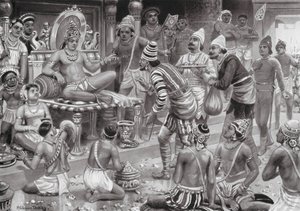Pulikesin II., Chalukhya, přijímá vyslance z Persie (litografie) od Robert Ambrose Dudley
