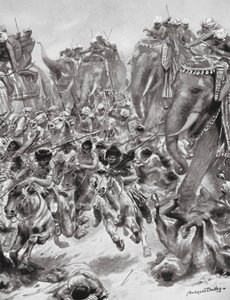 Porážka Efthalitů neboli Bílých Hunů, 528 n. l. (litografie) od Robert Ambrose Dudley