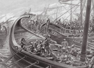 Fócká flotila poráží Kartagince (litografie) od Robert Ambrose Dudley