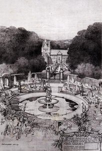 Pittencrieff House z Pond Garden, od „Studie v územním plánování“ Thomase Mawsona od Robert Atkinson