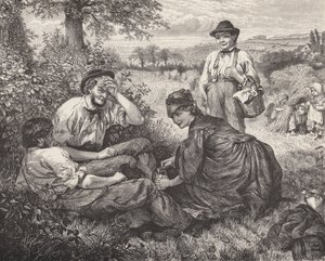 Zemědělští dělníci odpočívající při sklizni (rytina) od Robert Barnes