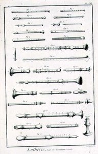 Tabulka VIII: Dechové nástroje z encyklopedie Denise Diderota (1713-84) a Jeana le Ronda d