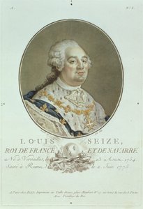 Portrét Ludvíka XVI. (1754-93) z „Portraits des Grands Hommes Illustres“, vyrytý Ridem (ručně kolorovaná rytina)