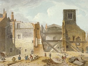 Pohled na demolici paláce Savoy, Westminster, Londýn, 1820