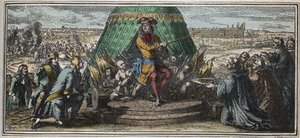Stavba Invalidovny v roce 1670 - Alegorie založení hotelu des Invalides - Ludvík XIV. ukazuje svým starým zmrzačeným vojákům rozestavěný Hotel des Invalides rytina od Roberta Bonnarta (1652-1729) od Robert Bonnard