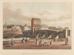 Vjezd do Hanau přes Kinzigův most, 1814 (akvatinta)