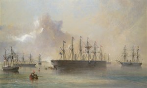 Atlantská telegrafní kabelová flotila sestavená na jihozápadním pobřeží Irska v Berehaven..., 1866.