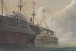 Stará fregata Iris s nákladem kabelů podél Great Eastern v Sheerness..., 1865.