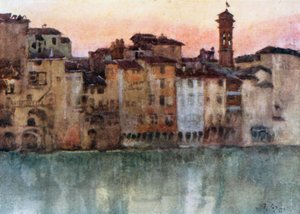 Staré domy na levém břehu řeky Arno, pohled na západ (barevná litografie) od Robert Charles Goff