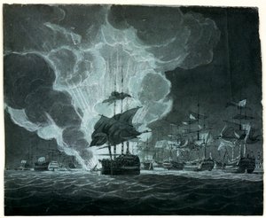 Flotila s hořící lodí od Robert Cleveley
