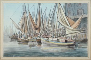 Pohled na přístaviště Billingsgate s loděmi na vodě, City of London, 1790. od Robert Clevely