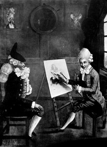 Malíř makaronů nebo Billy Dimple sedící u svého obrazu, 1770 od Robert Dighton