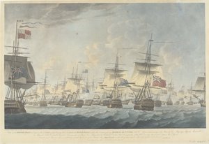 Bitva u Kamperduinu (1797): útok britské flotily Pohled na britskou flotilu v poledne 11. října 1797, směřující dolů k útoku na holandskou flotilu (...) (název předmětu)