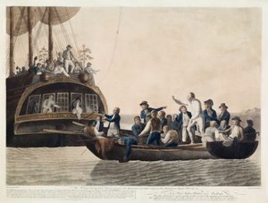 Vzbouřenci obrátili poručíka Bligha a část důstojníků a posádky Adrift, 29. dubna 1789, hospoda. 1790 od Robert Dodd
