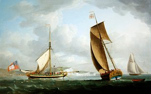 Jachta Trinity House ve dvou pozicích u Doveru od Robert Dodd