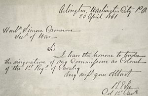 Dopis Roberta E. Leeho o rezignaci na federální armádu, 20. dubna od Robert E. Lee