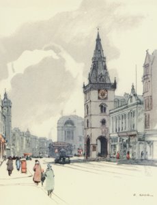 Glasgow: (barevná litografie): The Tolbooth and the Tron Steeple (barevná litografie)