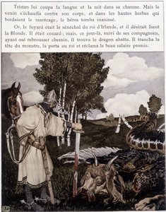 Tristan u mrtvého draka – v „“Le Roman de Tristan et Iseult““ od Bédiera ill. od Roberta Engelse, ed. umění, Paříž
