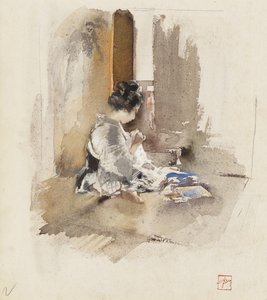 Japonské dívčí šití, 1890 od Robert Frederick Blum