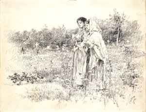 Dvě dívky stojící před hrobem od Robert Frederick Blum