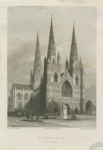 Katedrála Lichfield – západní fronta: ocelorytina, nd [c 1835-1842] (tisk) od Robert Garland