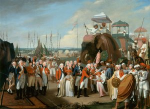Přijetí mysorských rukojmích princů generálporučíkem lordem Cornwallisem (1738-1805) kolem roku 1793