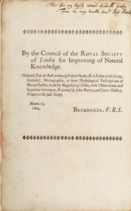Podepsaná stránka z "Micrographia: or Some Physiological Descriptions of Minute Bodies Made by Magnifying Glasses", 1665 od Robert Hooke