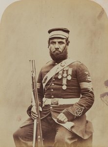 Barevný seržant J. Stanton, Royal Sappers and Miners, 1856 (sépiová fotografie) od Robert Howlett