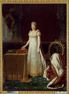 Portrét Impress Marie Louise Rakouské (Marie-Louise) (1791-1847), manželka Napoleona I., zastupovala Regente of the Empire a měla na sobě diamantový set Chaumet darovaný Napoleonem v roce 1812 - za ní zdobené empírové křeslo Napoleonovo "N"