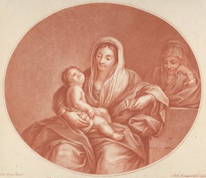 Sedící Panna s nemluvnětem Kristem spícím na jejím klíně, Svatá Alžběta vpravo, an..., 1776. od Robert Menageot