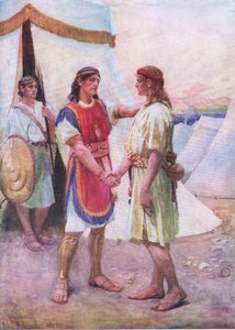 David a Jonathan, z knihy The Bible Picture Book vydané Thomasem Nelsonem, kolem roku 1950 (litho)