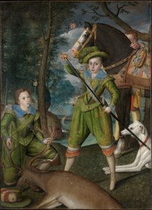 Henry Frederick (1594-1612), princ z Walesu, se sirem Johnem Haringtonem (1592-1614), v loveckém poli
