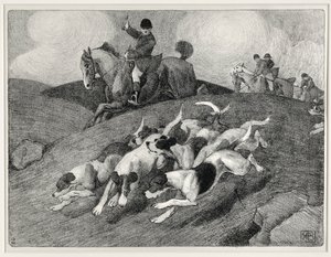 Lovecká scéna (litho) od Robert Polhill Bevan