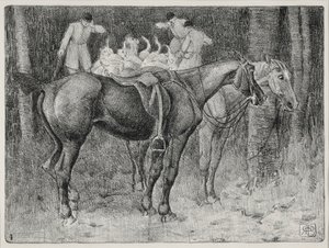 Lovecká scéna (litho) od Robert Polhill Bevan