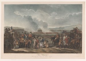 George III sleduje své jednotky v Blackheath Jeho Veličenstvo, přezkoumává své jednotky na Černém vřesovišti (název na objektu) od Robert Pollard (I)