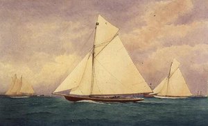 Závodní jachta "Niagara" v Solent, Hurst Point Beyond