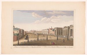 Pohled na sněmovnu parlamentu na College Green Square v Dublinu Vyhlídka na budovu parlamentu, v College Green, Dublin (název na objektu)