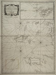 Generální mapa ostrovů Guernsey a Jersey, Sark, Herm, Jethou a Alderney, s mysem la Hague a Caskets. od Robert Sayer