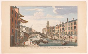 Gezicht op de Ponte delle Guglie nad kanálem Cannaregio te Venetië Pohled na most na Canal Reggio; a kostel sv. Jeremiáše k Velkému kanálu v Benátkách (titul na předmětu) Venetië (název série) od Robert Sayer