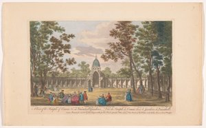 Gezicht op de Temple of Comus ve Vauxhall Gardens te Londen Pohled na Comusův chrám atd. ve Vauxhall Gardens (název na objektu) Ranelagh Gardens en Vauxhall Gardens (název série) od Robert Sayer