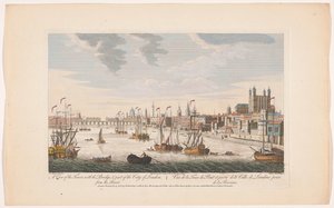 Pohled na City of London od řeky Temže Pohled na věž s mostem a část města Londýna. Od řeky (název na objektu) Londýn (název série) od Robert Sayer
