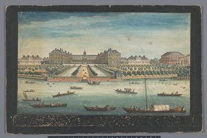 Pohled na Royal Hospital Chelsea a rotundu v Ranelagh Gardens v Londýně Pohled na Královskou nemocnici v Chelsea a rotundu v Ranelaigh Gardens (název na objektu) Londýn (název série) od Robert Sayer