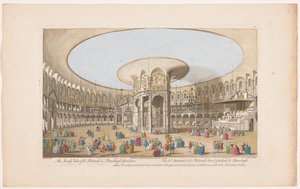 Pohled na interiér rotundy v Ranelagh Gardens v Londýně Vnitřní pohled na Rotundo v Ranelagh Gardens (název na objektu) Ranelagh Gardens a Vauxhall Gardens (název série) od Robert Sayer