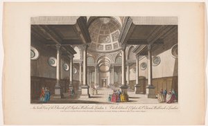 Pohled na interiér kostela Saint Stephen Walbrook v Londýně Vnitřní pohled na kostel St Stephen Walbrooke v Londýně (název na objektu) Londýn (název série) od Robert Sayer