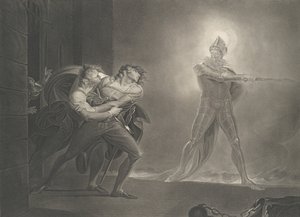 Hamlet, Horatio, Marcellus a duch Shakespeare, Haml..., poprvé vydáno 1796, znovu vydáno 1852.