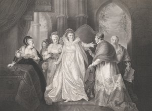 Queen Catherine, Cardinal Wolsey a Cardinal Campeius Sha..., poprvé publikováno 1796, znovu vydáno 1852.
