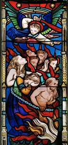 Poslední soud, detail, Ye Damned, 1863 (vitráže)